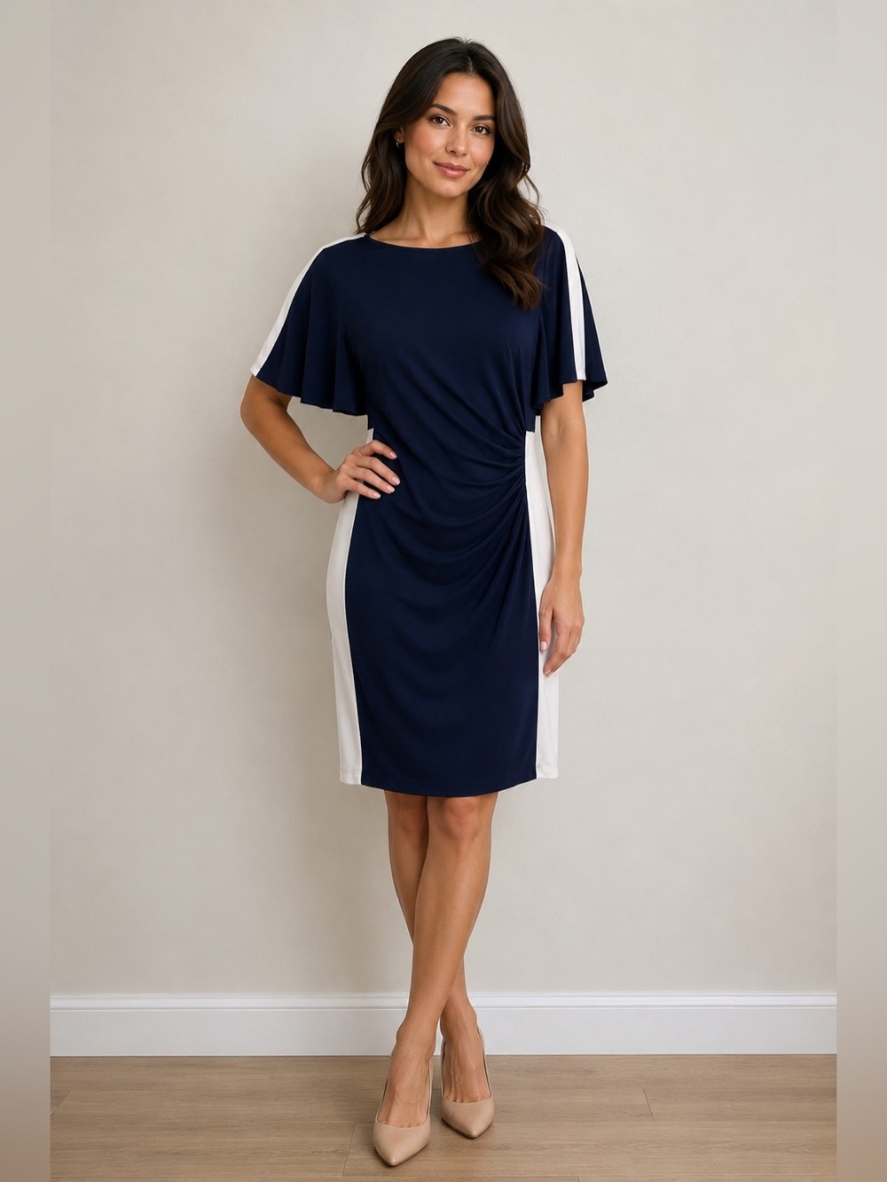 Lauren Ralph Lauren Essentials navy & white form fitted dress sz 6 $134MSRP